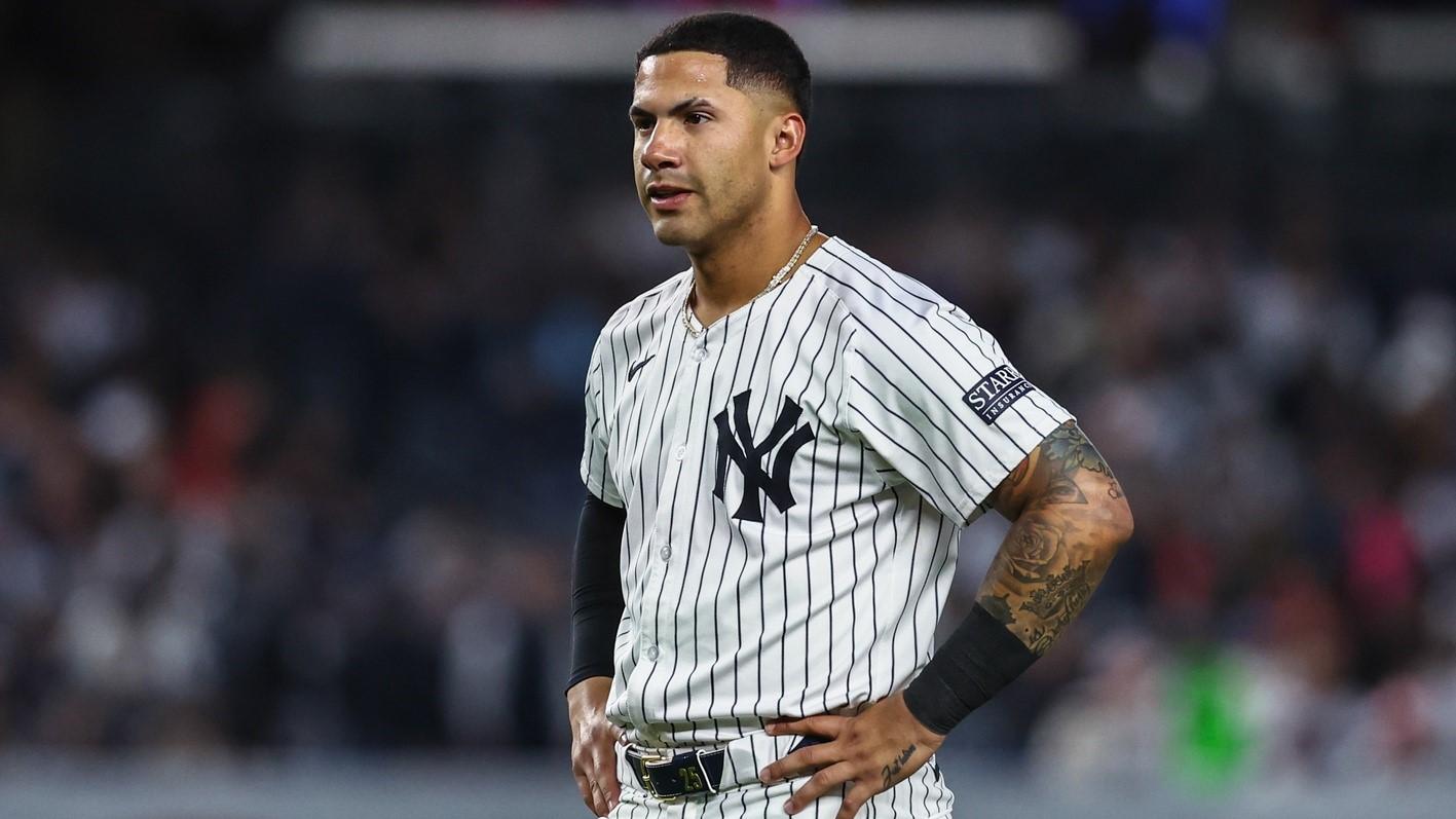 Apr 10, 2024; Bronx, New York, USA; New York Yankees second baseman Gleyber Torres (25) at Yankee Stadium / Wendell Cruz-USA TODAY Sports